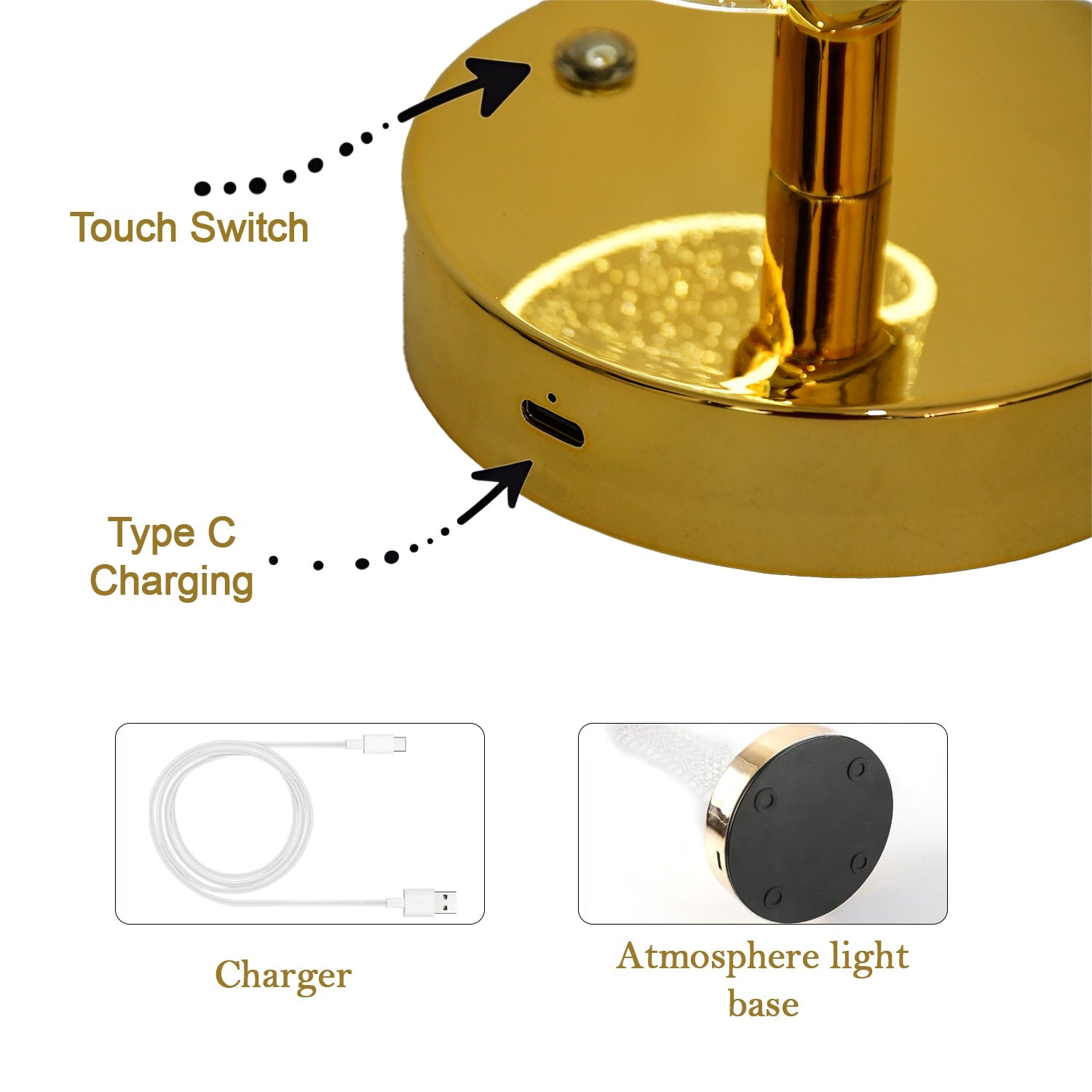 Crystal Table Lamp Sparkle Design Golden Base LED Decorative Bedside Lamp Crystal Table Lamp Sparkle Design Golden Base LED Decorative Bedside Lamp